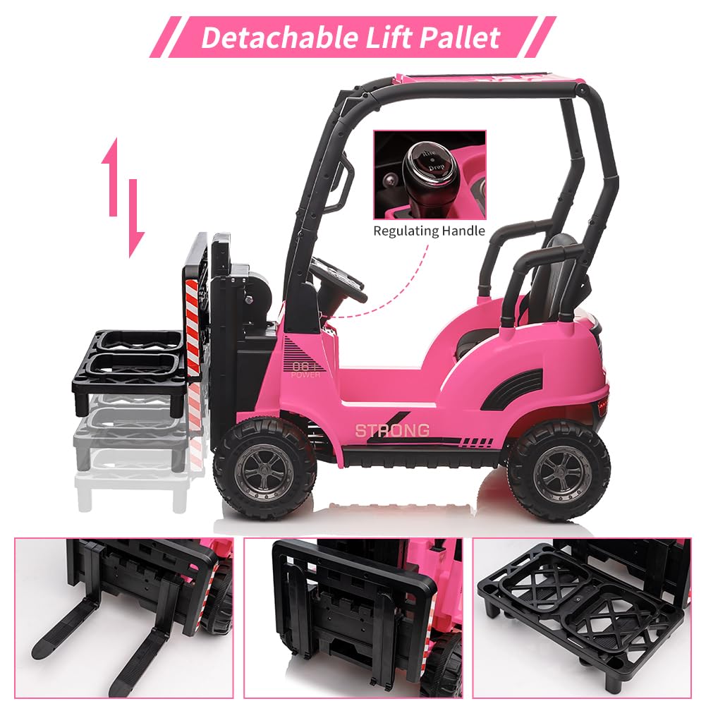 Montacargas eléctrico infantil Garvee con cinturón de seguridad y toldo rosa ideal para exterior