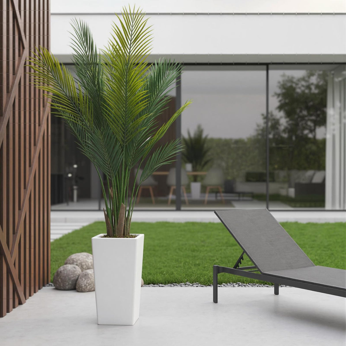 Palma artificial Garvee 152 cm con maceta blanca hojas UV-resistentes realista para interior y exterior
