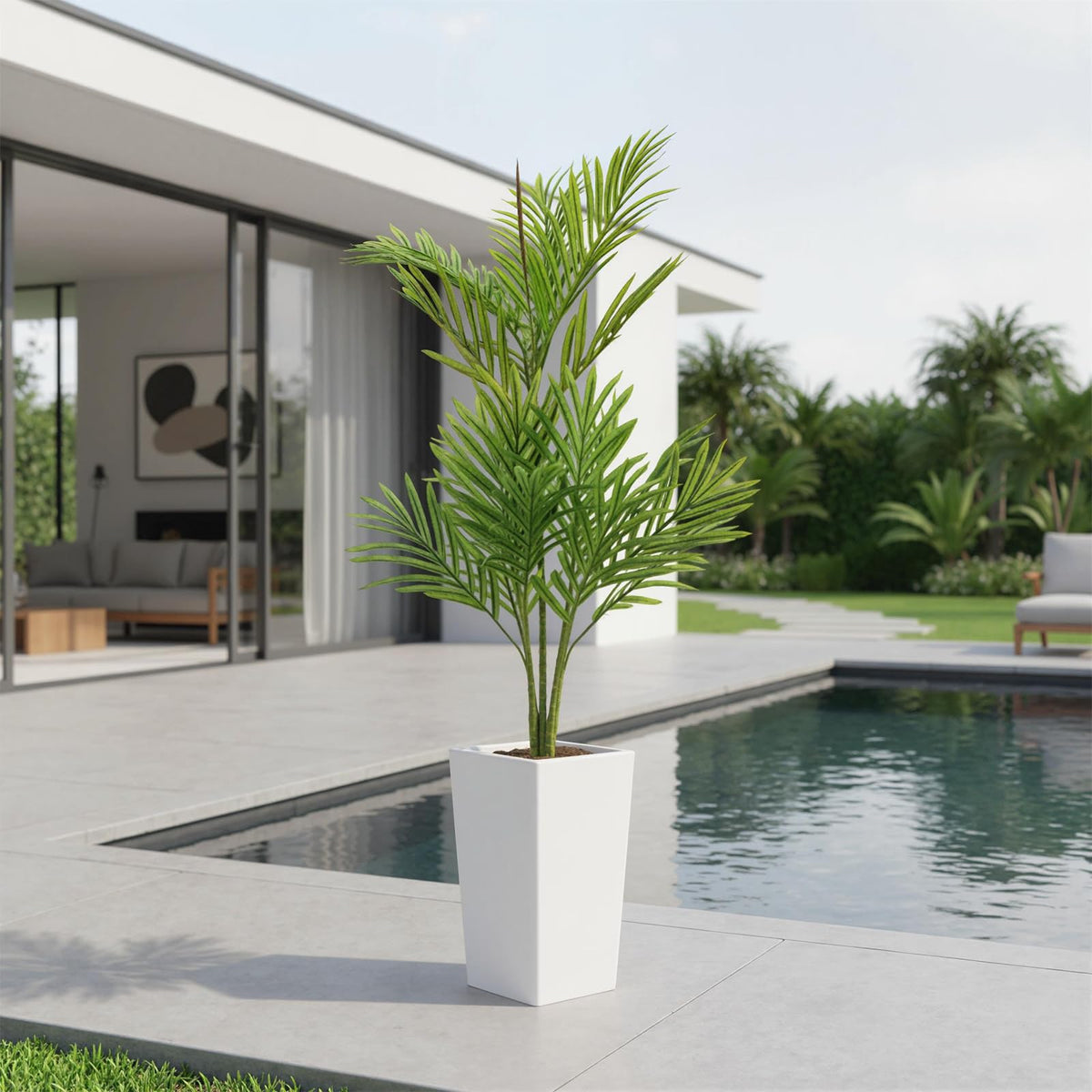 Garvee Palma artificial de 137 cm con maceta blanca texturizada